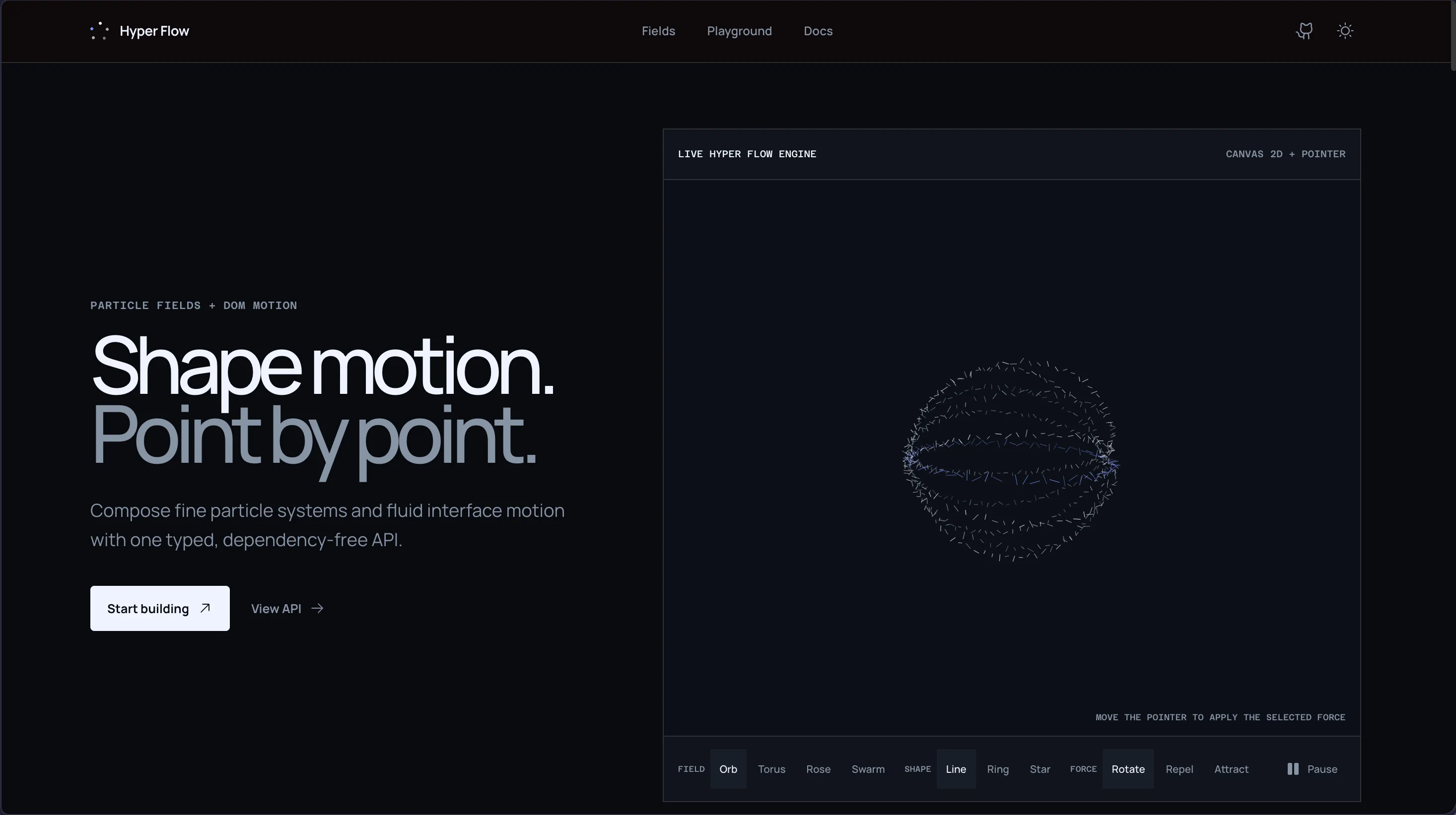Bibliothèque Hyper Flow de champs de particules et d’animations web